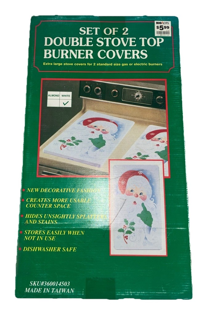 Stove Top Burner Covers Santa Set Of 2 Gas Electric Christmas Holidays Vtg NEW
