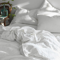 The Company store Premium Breathable Washed Linen Solid Flat Bed Sheet