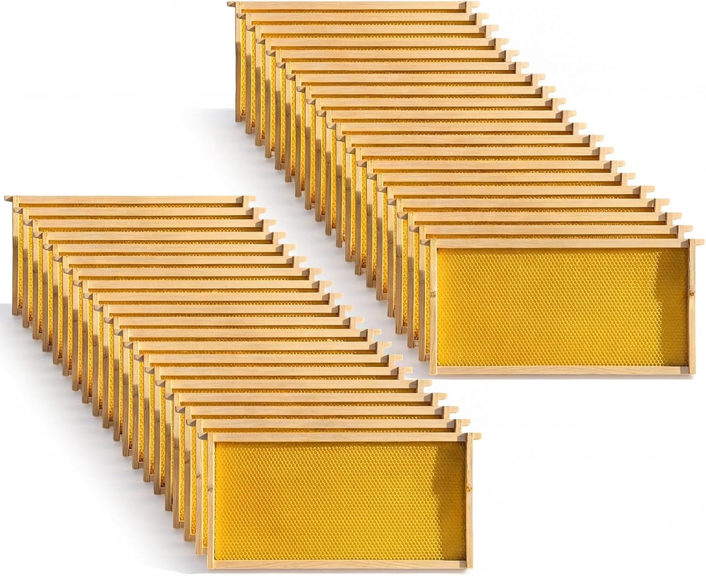 40 Deep Bee Frames with 100% Beeswax Foundations – Unassembled, 40 Pack