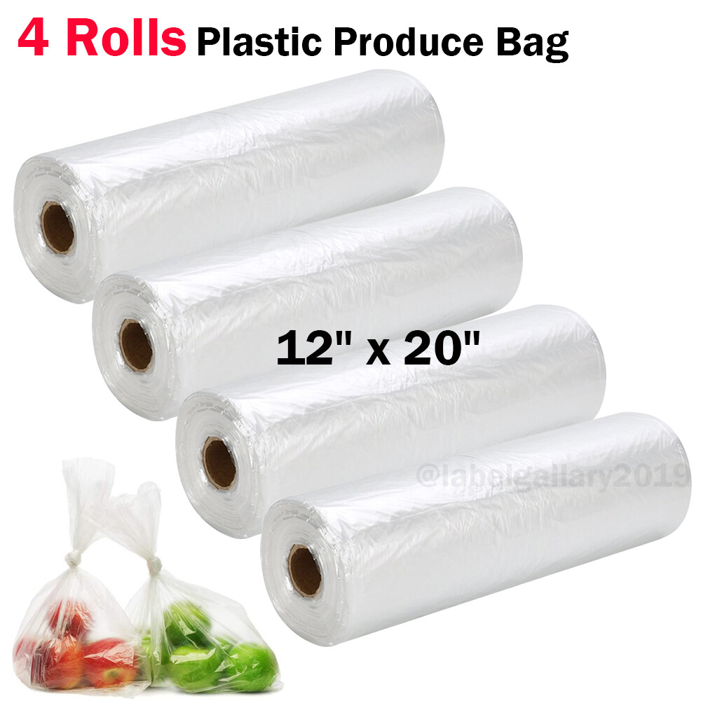 4 Rolls 12″x20″ Plastic Produce Bag on a Roll Clear Food Vegetable Storage Bags