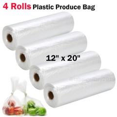 4 Rolls 12″x20″ Plastic Produce Bag on a Roll Clear Food Vegetable Storage Bags