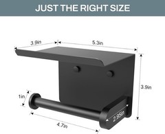 Matte Black Toilet Paper Roll Holder with Shelf SetSail Wall Mount