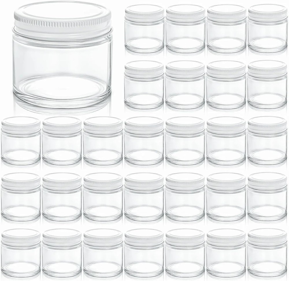 ZEA 30 Pa Small Glass Jars with Lids, 2 Oz Round Clear Straight Sided