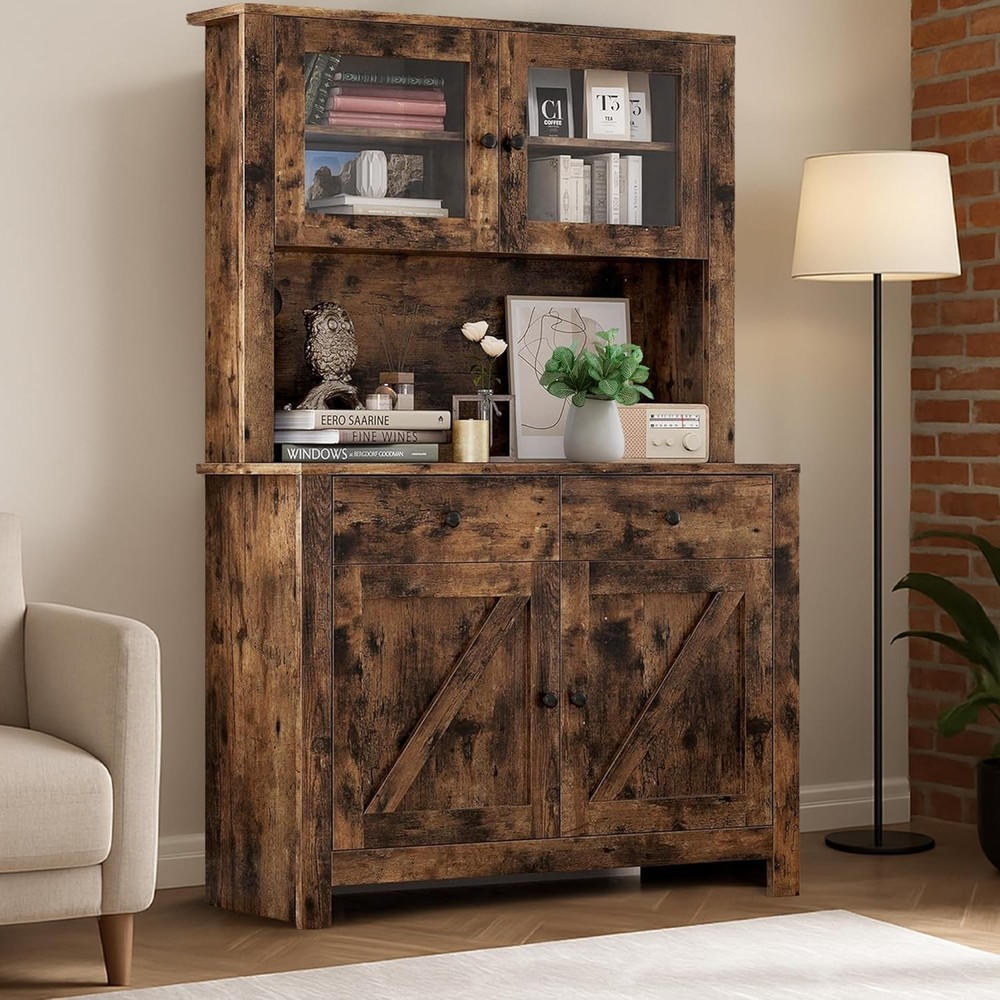 63″ Tall Kitchen Pantry Cabinet with Drawers, Hutch Cabinet with Microwave Stand
