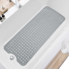 Extra Large Non-Slip Bath Mat 40×16, Machine Washable with Drain Holes, Gray