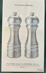 Williams Sonoma Polished Pewter Salt & Pepper Mills Set, 6″ New In Box