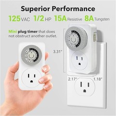 1-10 Pack Indoor 24-Hour Mechanical Outlet Timer Plug Indoor 2 or 3 Prong