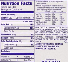 Single Bar Chocolate Candy, 48 bars of 1.86oz each.