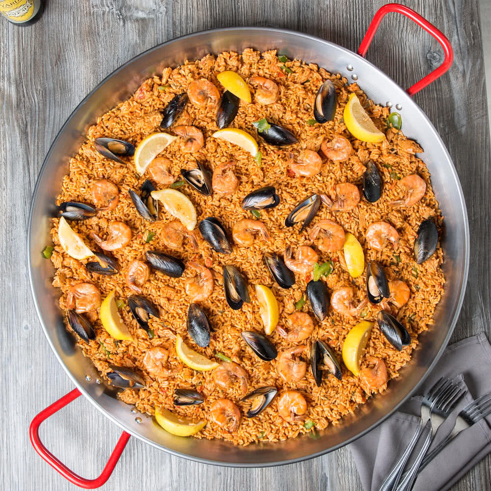 24″ Large Paella Pan Polished Carbon Steel Catering Tray Rice Seafood Cooker