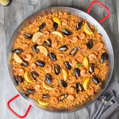 24″ Large Paella Pan Polished Carbon Steel Catering Tray Rice Seafood Cooker