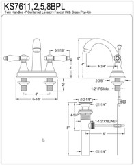 Kingston Brass KS7612BPL 4 in. Centerset Faucet in brass w/brass popup