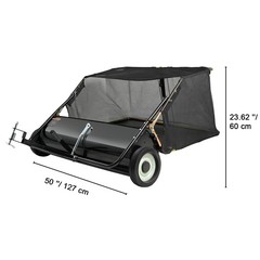 50″ Tow Behind Lawn Sweeper 26 Cu. Ft. Leaf & Grass Collector Adjustable Height