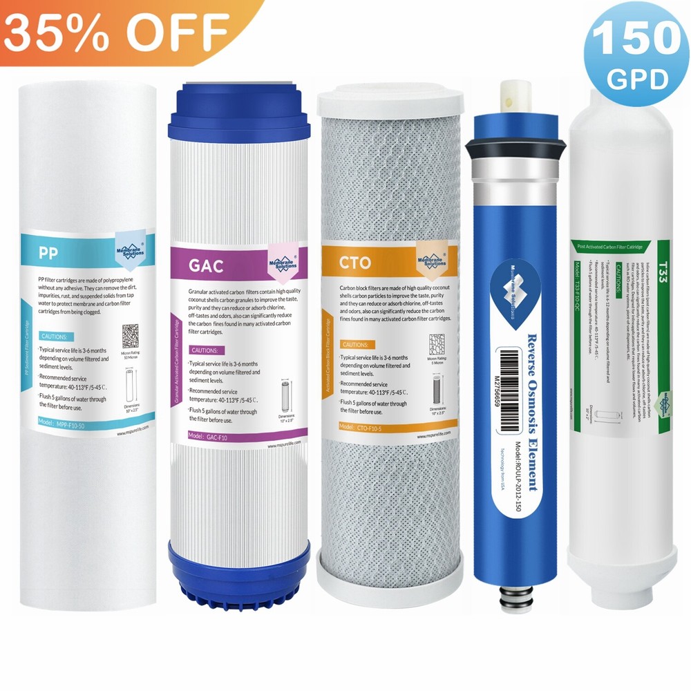 5 Stages Reverse Osmosis System with 150 GPD RO Membrane Water Filter Set 5-Pack