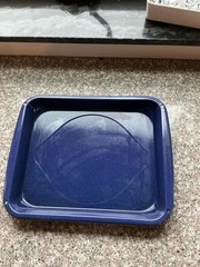 Blue Enamel Roasting Pan w/ Broiler Rack 16” x 12” Vintage Bakeware Oven Safe