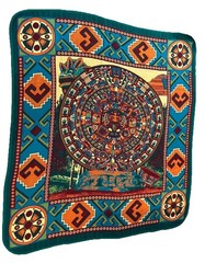 Vtg Monarca Mexico Aztec Sun Stone Calendar Blanket Tapestry Blue Queen/King