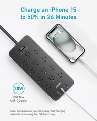 Anker 12 Outlets Power Strip USB C Charger Surge Protector (2100J) Flat Plug 5ft