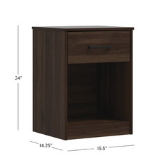 Mainstays Ardent Nightstand, 1 Drawer Bedside Table, Dark Walnut, Storage Shelf