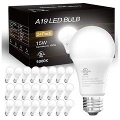 4/6/12/24Pack A19 LED Bulbs 15W 100W Equivalent Daylight 5000K, E26 Base 120V