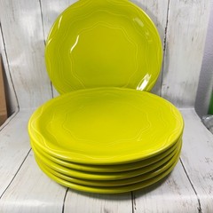 Set of 6 Syracuse China Cantina Lime Green 10.25″ Dinner Plates Wavy Pattern
