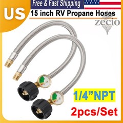 15Inch RV Propane Hose with Gauge for 5-40lb Tanks Camper Gas Line Silver Newest