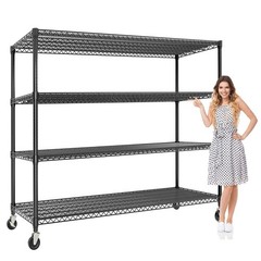 Storage Shelving Unit, Heavy Duty 4-Tier Garage Wire Shelving Rack with Wheels