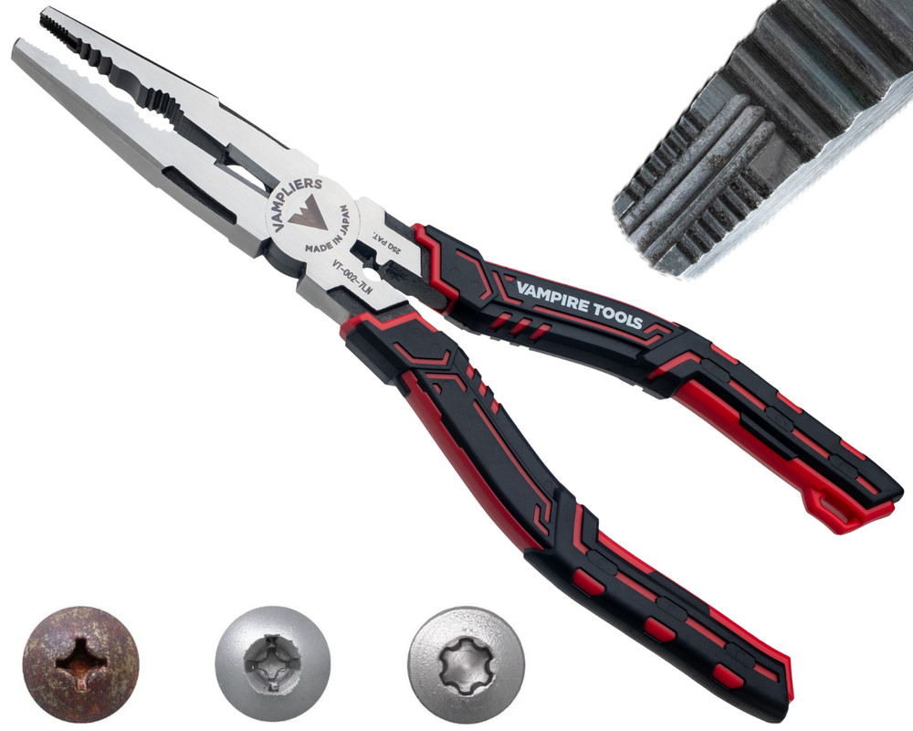 VAMPLIERS CAIMAN 7.5″ Screw Extractor Long Nose Pliers W/ Crimper + Wire Cutter
