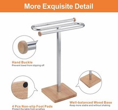 Hand Towel Holder Stand S-Shape Countertop Towel Stand with Wood Base Freesta…