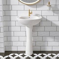 Bathroom Pedestal Sink Combo,1 Overflow Hole,3 Faucet Hole White Porcelain
