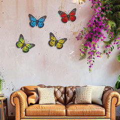Metal Butterfly Wall Outdoor Decor, 4 Pack 9.8In Metal Butterflies Wall Art Scul