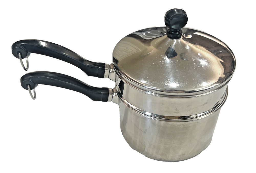 Vintage Farberware 2 Quart Double Boiler 18/10 Stainless Saucepan With Lid