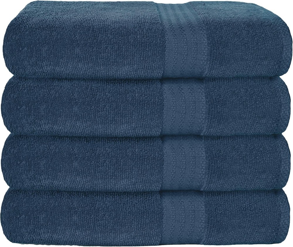 Glamburg 4 Pack Everyday Bath Towels in Mineral Blue, 100% Cotton NEW