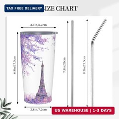 Paris Eiffel Tower Tumbler with Lid and Straw 20 oz Stainless Steel Cup Vacuum I