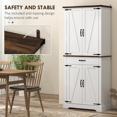HOMCOM 71″ Farmhouse Pantry Cabinet w/ Drawer White, Refurbished