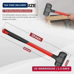 YIYITOOLS 9LB Dead Blow Hammer, 33″ Long, One-Piece Forged Carbon Steel, Steel B