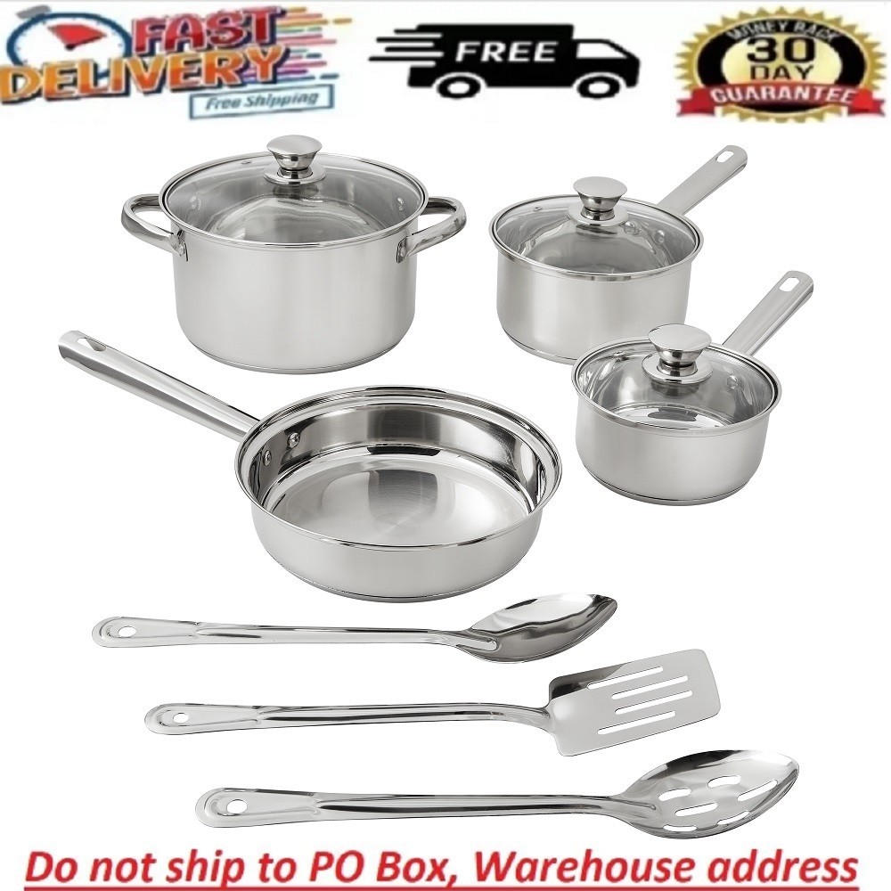 10-Piece Stainless Steel Cookware Set Pots and Pans Kitchen Cooking Set