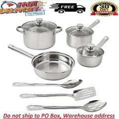 10-Piece Stainless Steel Cookware Set Pots and Pans Kitchen Cooking Set