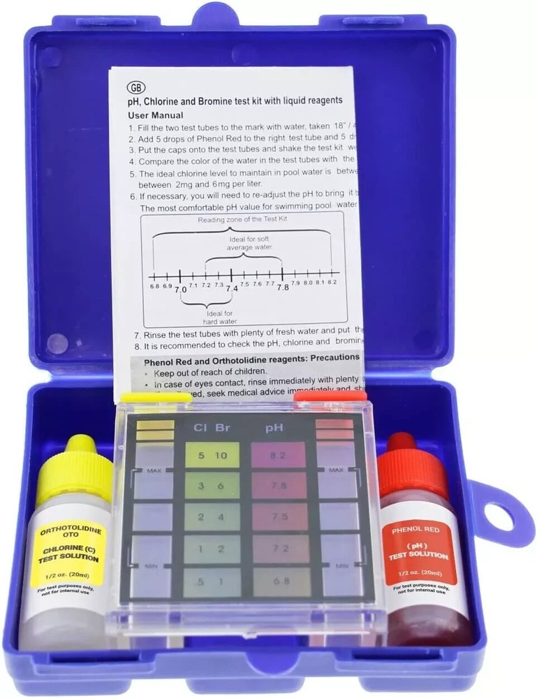 Swimming Pool Spa & Hot Tub 3-Way Chlorine Bromine (OTO) & pH Drop Test Kit