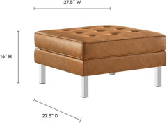 Silver Tan Tufted Faux Leather Square Ottoman for Stylish Living Spaces