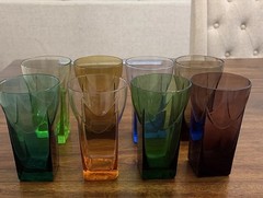 Mid-Century Modern Italian Art Glass Set Of Eight Wedge Base Barware MCM