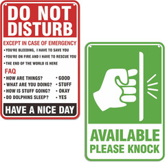 Do Not Disturb Door Hanger Sign, Available Please Knock Sign, Double-Sided PVC F