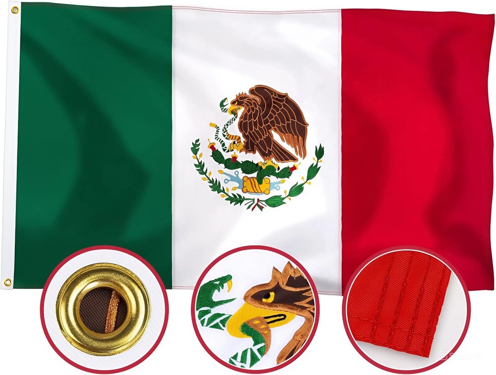 Mexico Flag 3×5 Ft Embroidered Mexican National Flag Polyester Brass Grommets