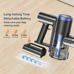 Cordless Vacuum Cleaner 30KPa 45min Runtime Stick 1.5L for Pet Hair Carpet Clean