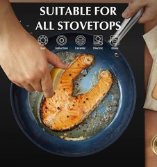 Large 14″ Nonstick Frying Pan with Lid, Oven Safe & Induction Compatible, Blue