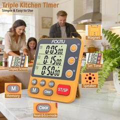 FCXJTU Digital Dual Triple Kitchen Timer, 3-Channel Orange
