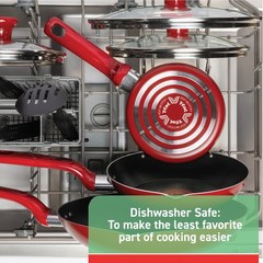 T-fal Easy Care, 20 Piece Non-Stick Pots and Pans Cookware Set, Red