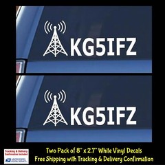 Custom Ham Radio – Amateur Radio Call Sign Two 8″ White Vinyl Decal Car Truck