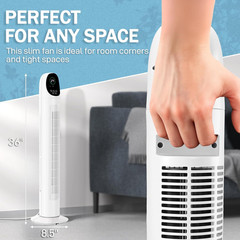 36″ Tower Fan for Bedroom, Bladeless Floor Fan with Remote Control, Digital Disp