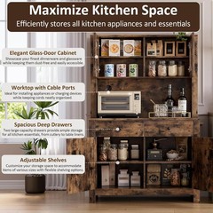63″ Tall Kitchen Pantry Cabinet with Drawers, Hutch Cabinet with Microwave Stand