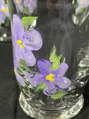 Set Of 3 Hand Painted Glasses African Violets Hand Wash Only 3 Inches Tall