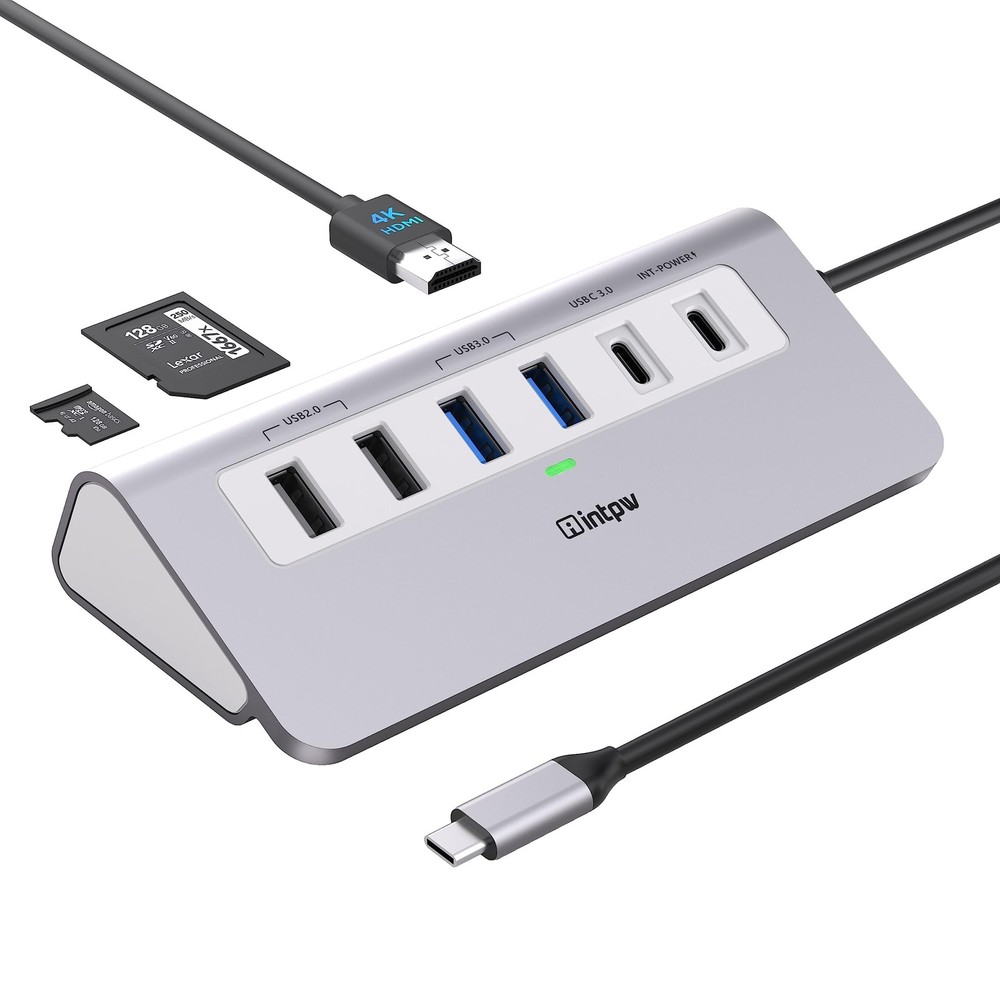 P9 USB C Hub, intpw 9-in-1 USB C Hub Multiport Adapter with 4K HDMI, PD 100W, Ty